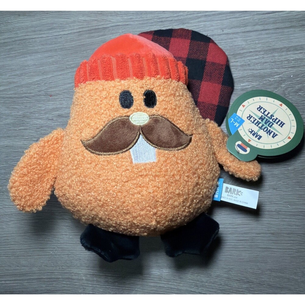 Bark Box Dog Toy Another Dam Hipster Crinkle Squeaker Size M-L 20+ lb NWT